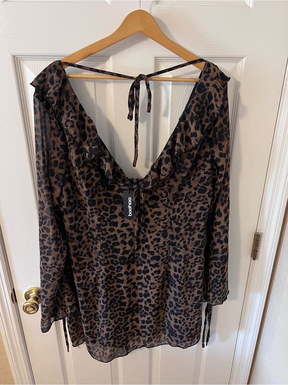 Boohoo Leopard Chiffon Ruffle Shift Dress Y2K